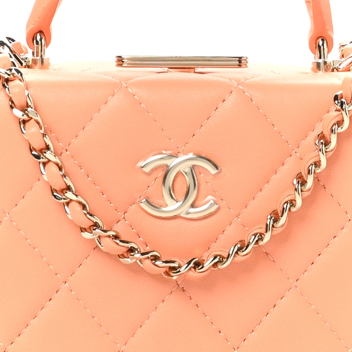 Lambskin Quilted Small CC Top Handle Box Bag Light Orange