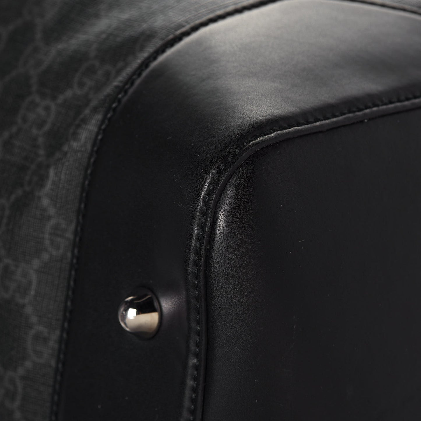 Soft GG Supreme Monogram Appia Calfskin Web Large Carry On Duffle Bag Black Grey