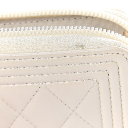 Chanel Metallic Lambskin Quilted Boy Zip Around Coin Purse Wallet Ivory 9 of 12