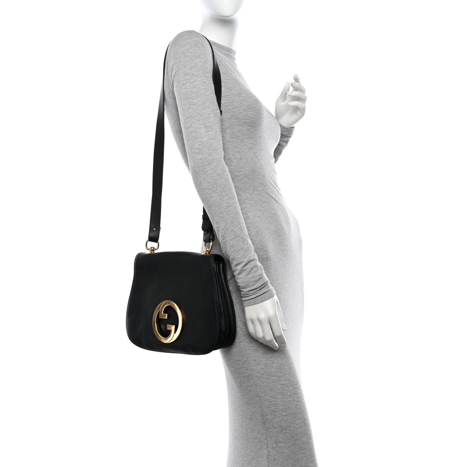 Gucci Roxy Calfskin Web Medium Blondie Shoulder Flap Bag Black 2 of 12