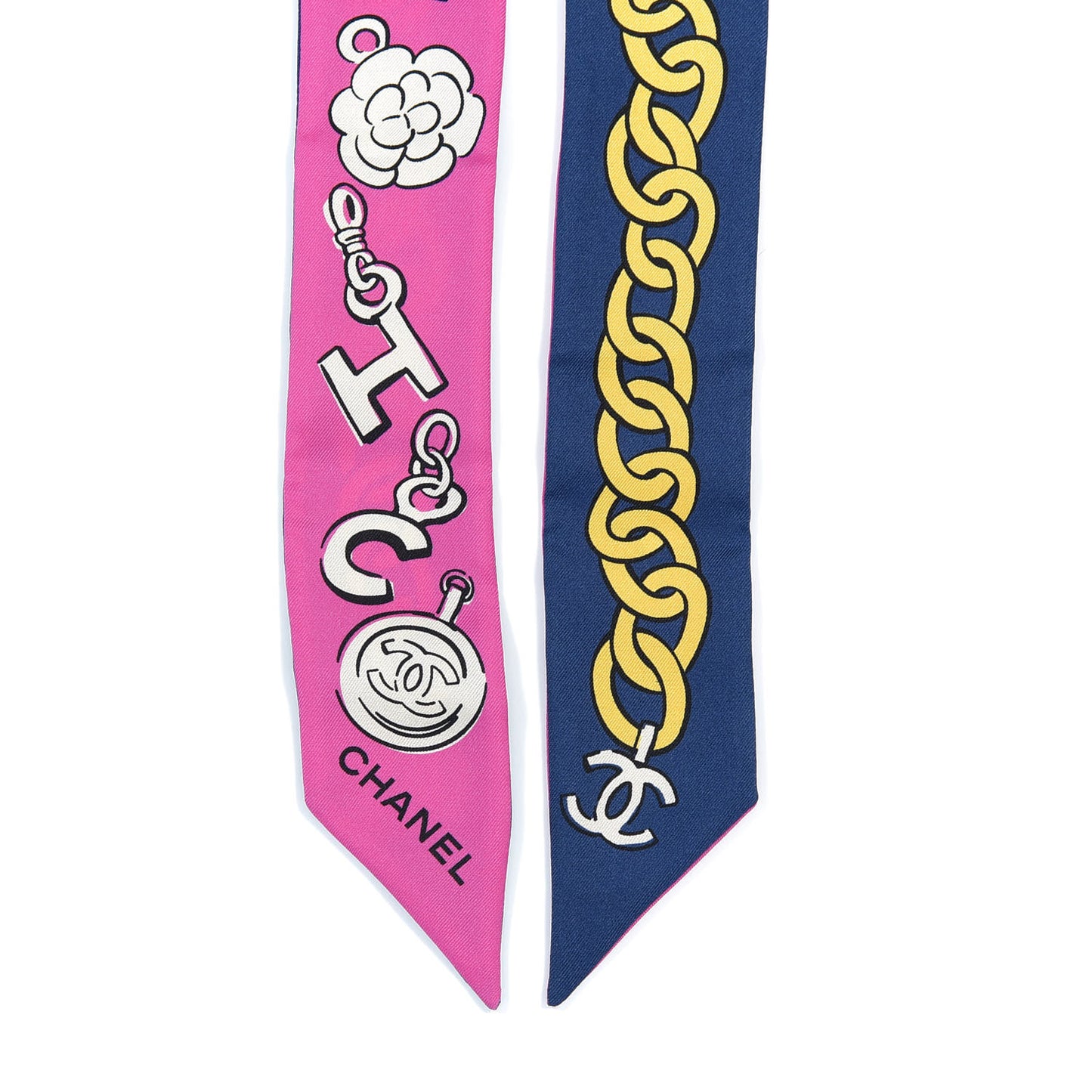 Silk CC Chain Slim Bandeau Scarf Fuchsia