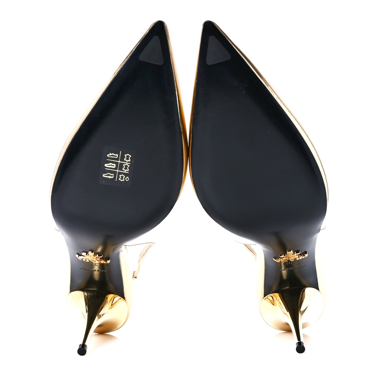 Metallic Calfskin Metal Triangle Logo 85mm Slingback Pumps 38 Platino