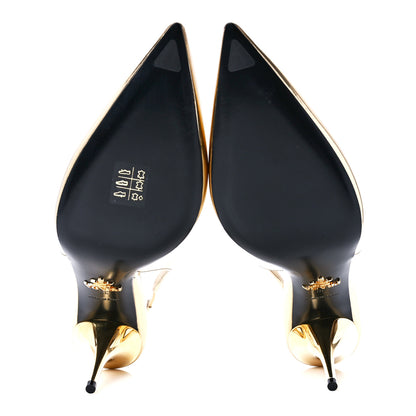 Prada Metallic Calfskin Metal Triangle Logo 85mm Slingback Pumps 38 Platino 5 of 8