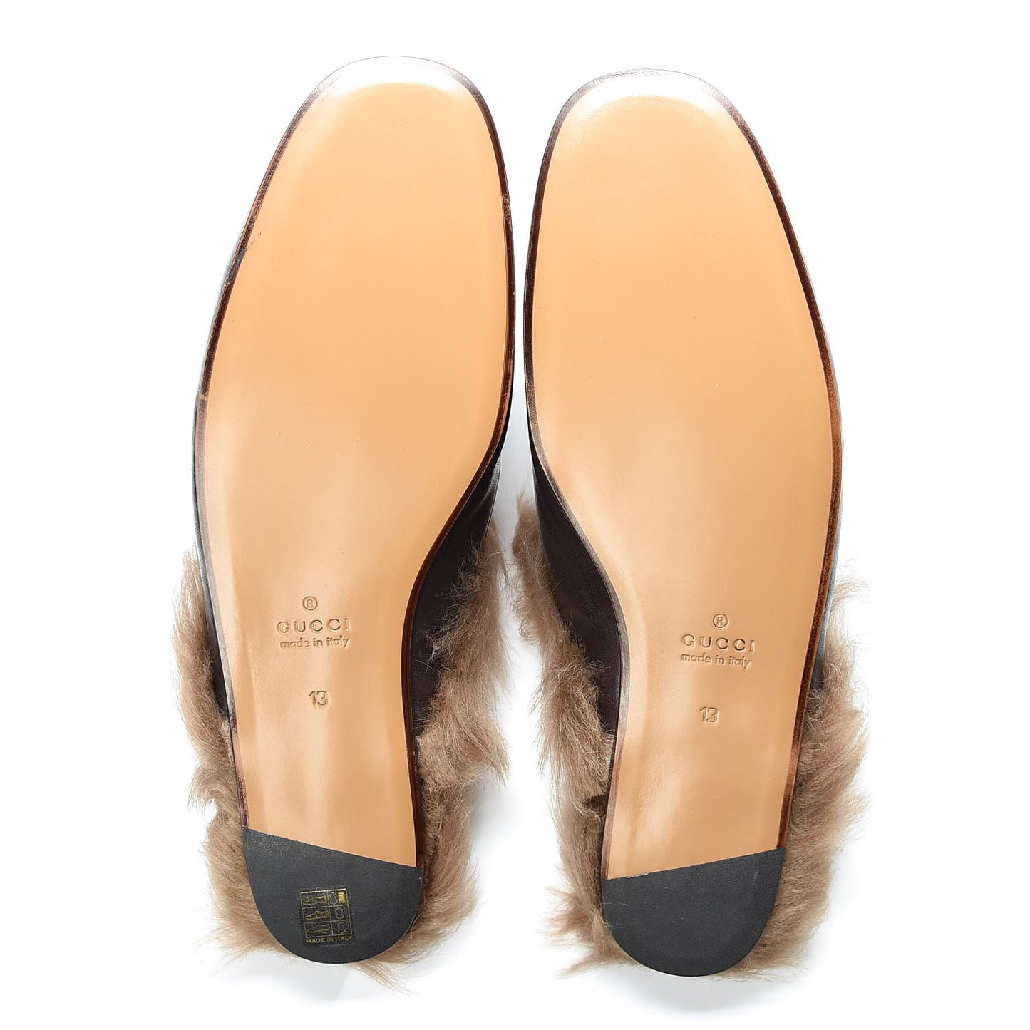 Goatskin Fur Web GG Mens Princetown Slippers 13 Cocoa