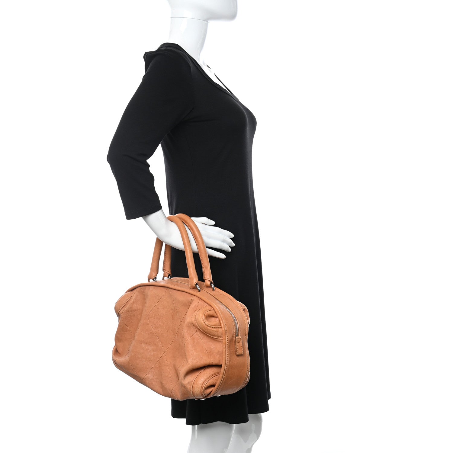 Chanel Calfskin Stitched Bowler Light Brown 2 of 12