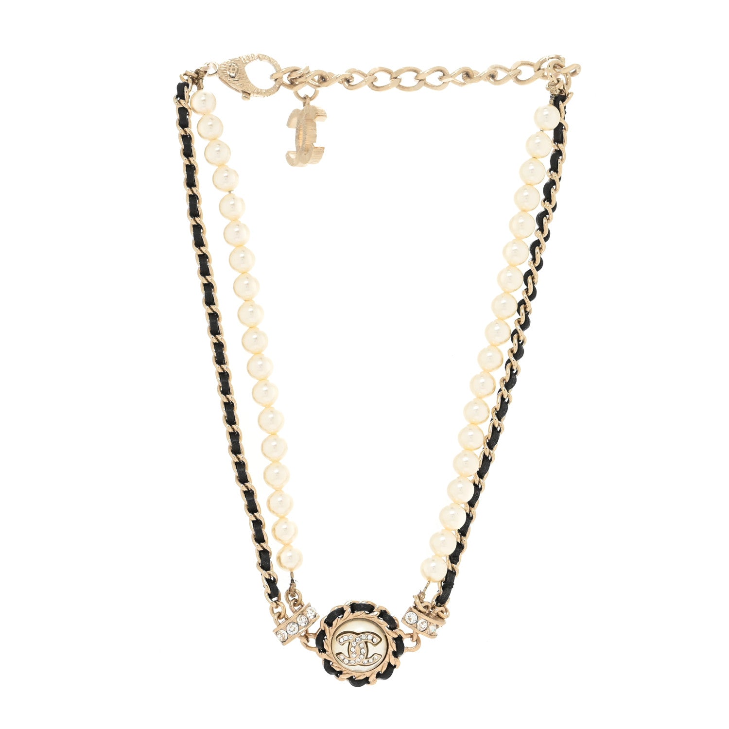 Chanel Pearl Crystal Lambskin CC Choker Gold Black 2 of 3