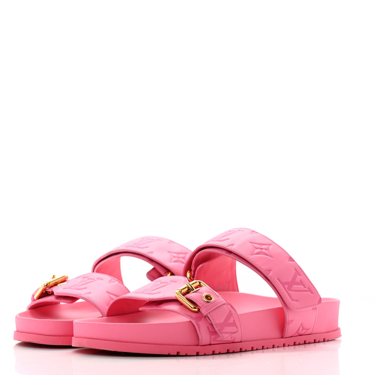Louis Vuitton Calfskin Monogram Embossed Bom Dia Flat Mule Sandals 38 Pink 4 of 11