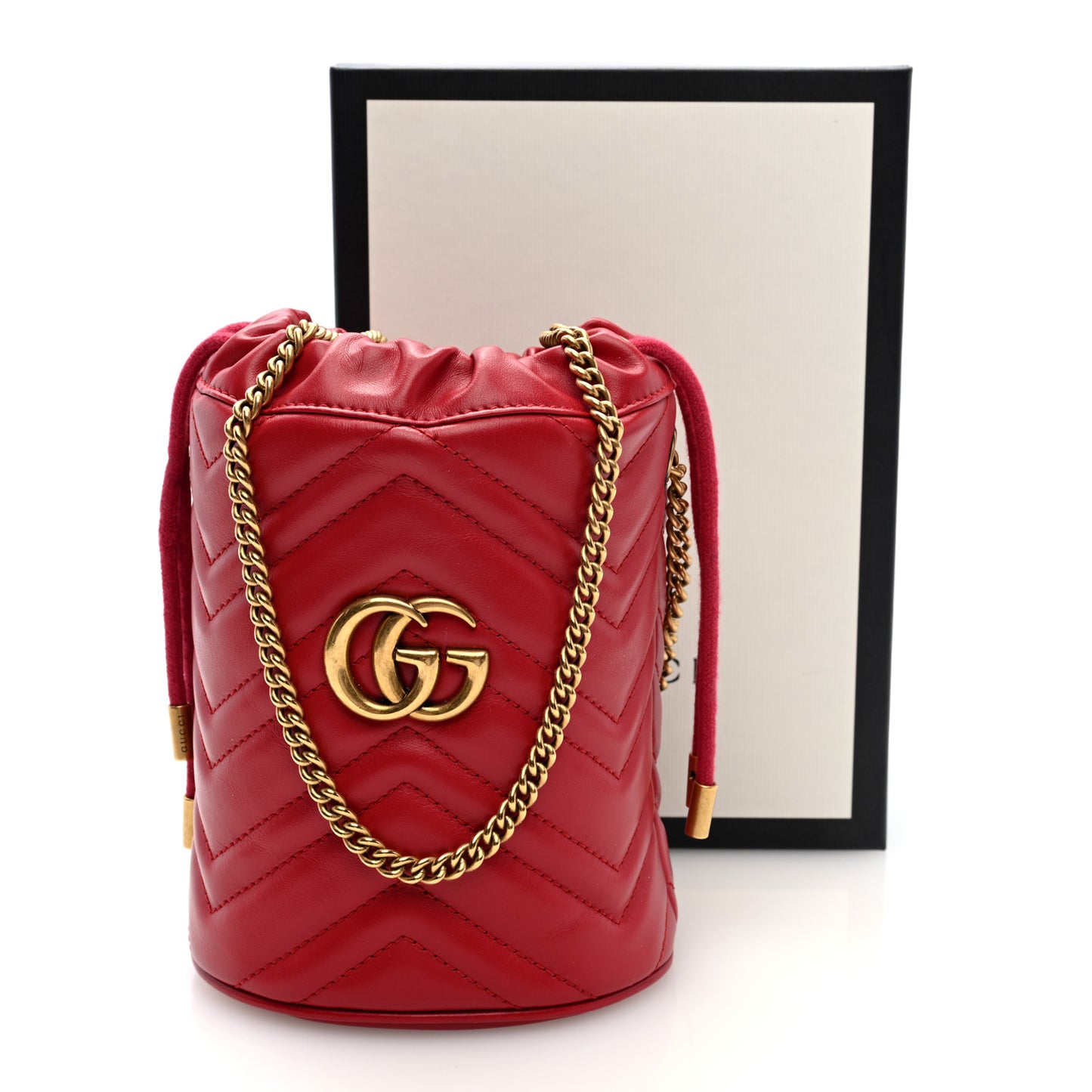 Calfskin Matelasse Mini GG Marmont 2.0 Bucket Bag Hibiscus Red