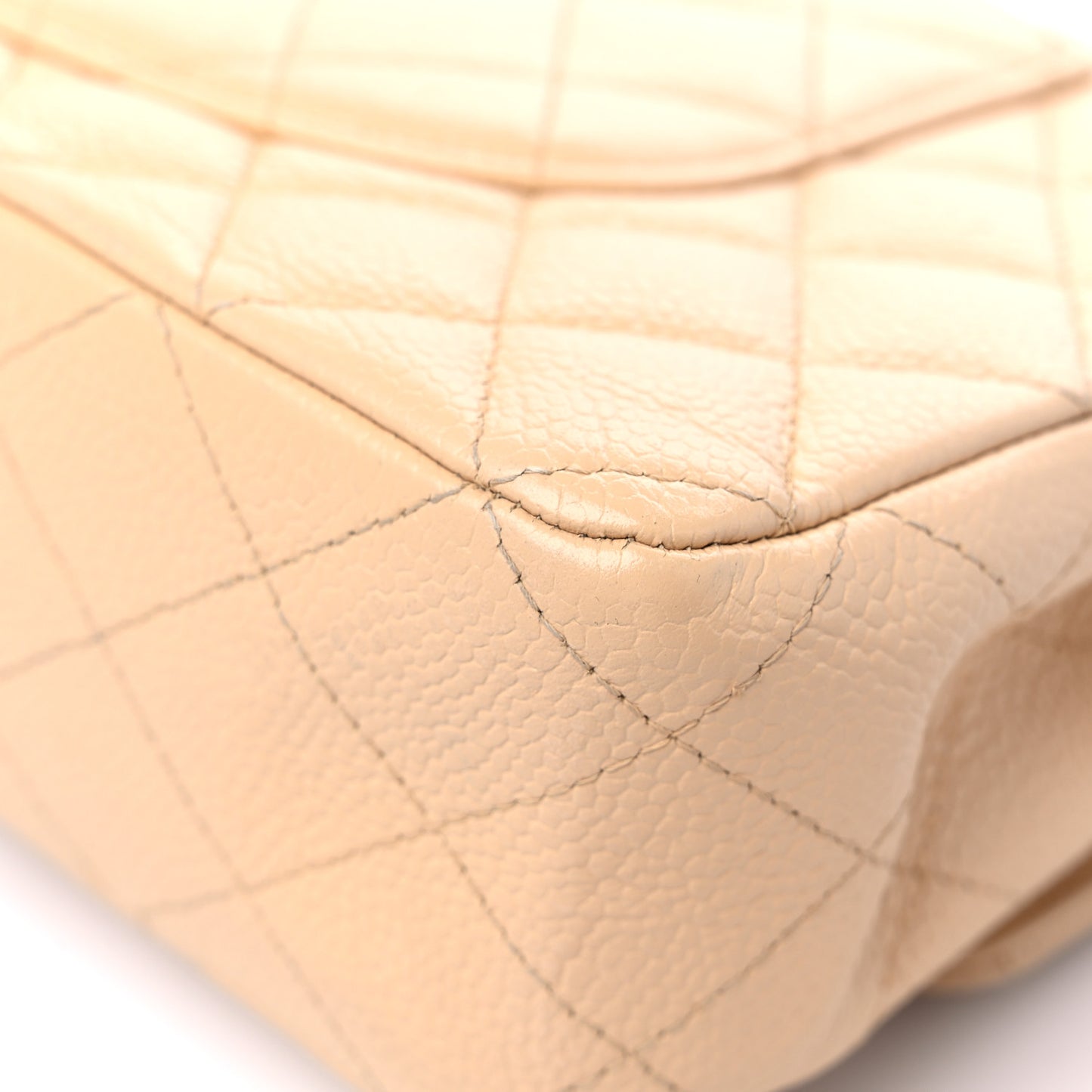 Caviar Quilted Medium Double Flap Beige
