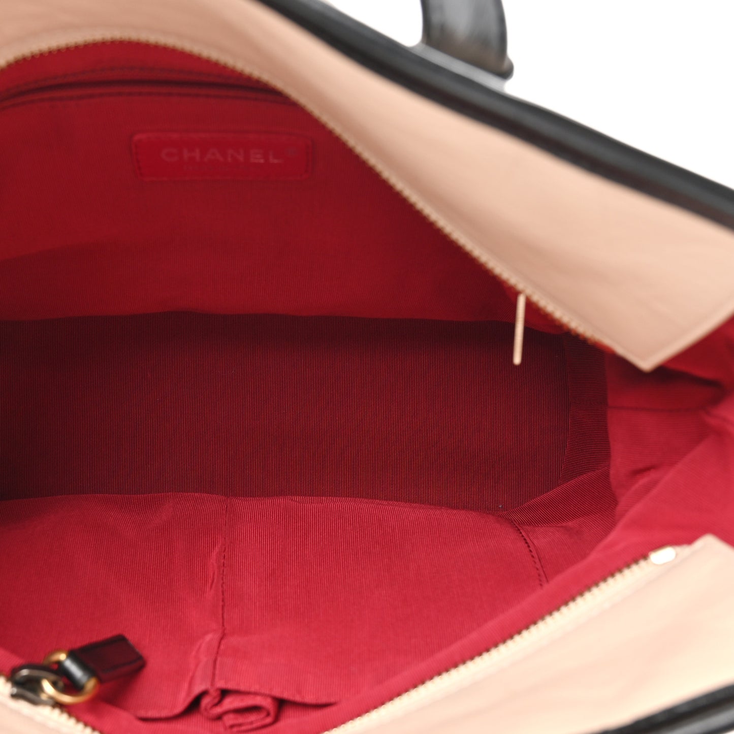 Aged Calfskin Quilted Medium Gabrielle Shopping Tote  Beige Black