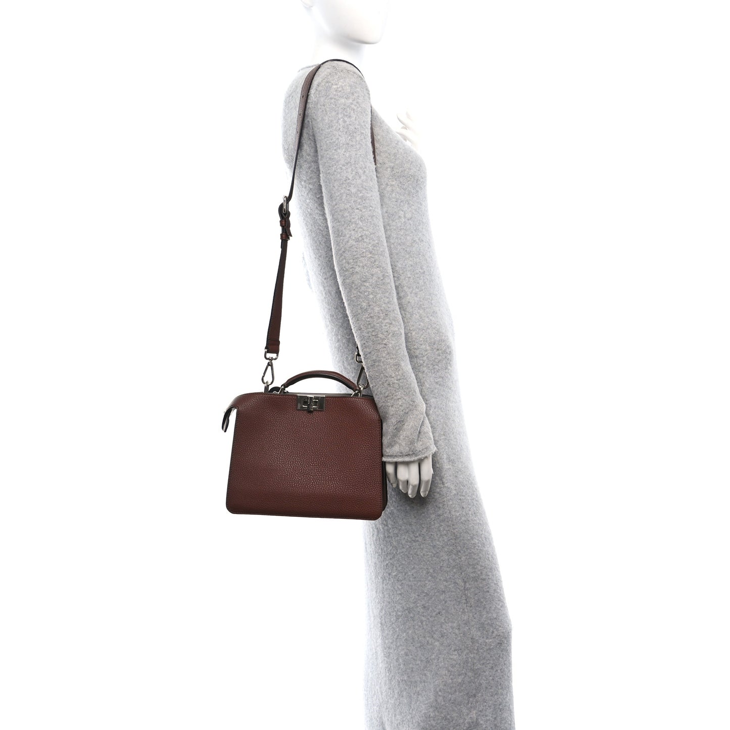 Cuoio Romano Vitello Cover Glazed Fabric Bi-Color FF 1974 Mini Peekaboo I SEE U Satchel Ghianda Grezzo