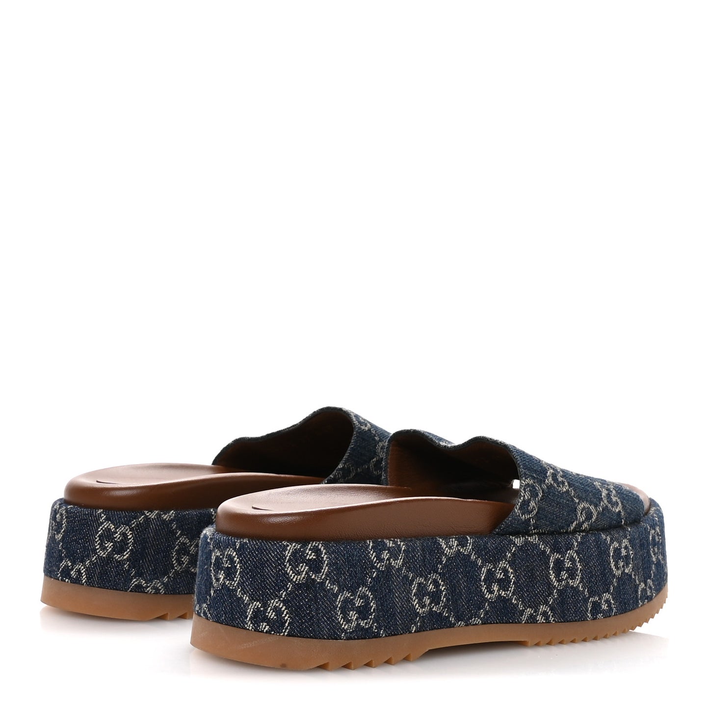 New Denim GG Monogram Angelina Platform 55mm Slide Sandals 37 Blue Tea