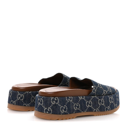 Gucci New Denim GG Monogram Angelina Platform 55mm Slide Sandals 37 Blue Tea 5 of 9