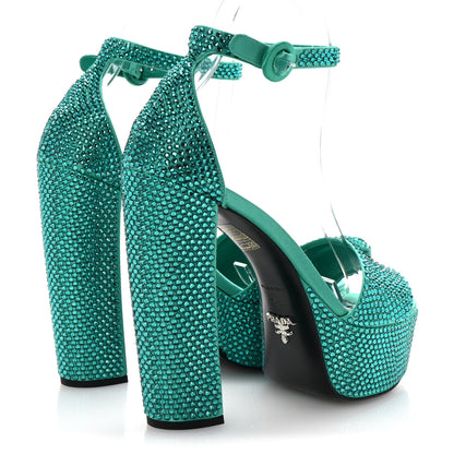 Prada Satin Crystal Triangle Logo 40/135mm Platform Sandals 36.5 Mango 5 of 9