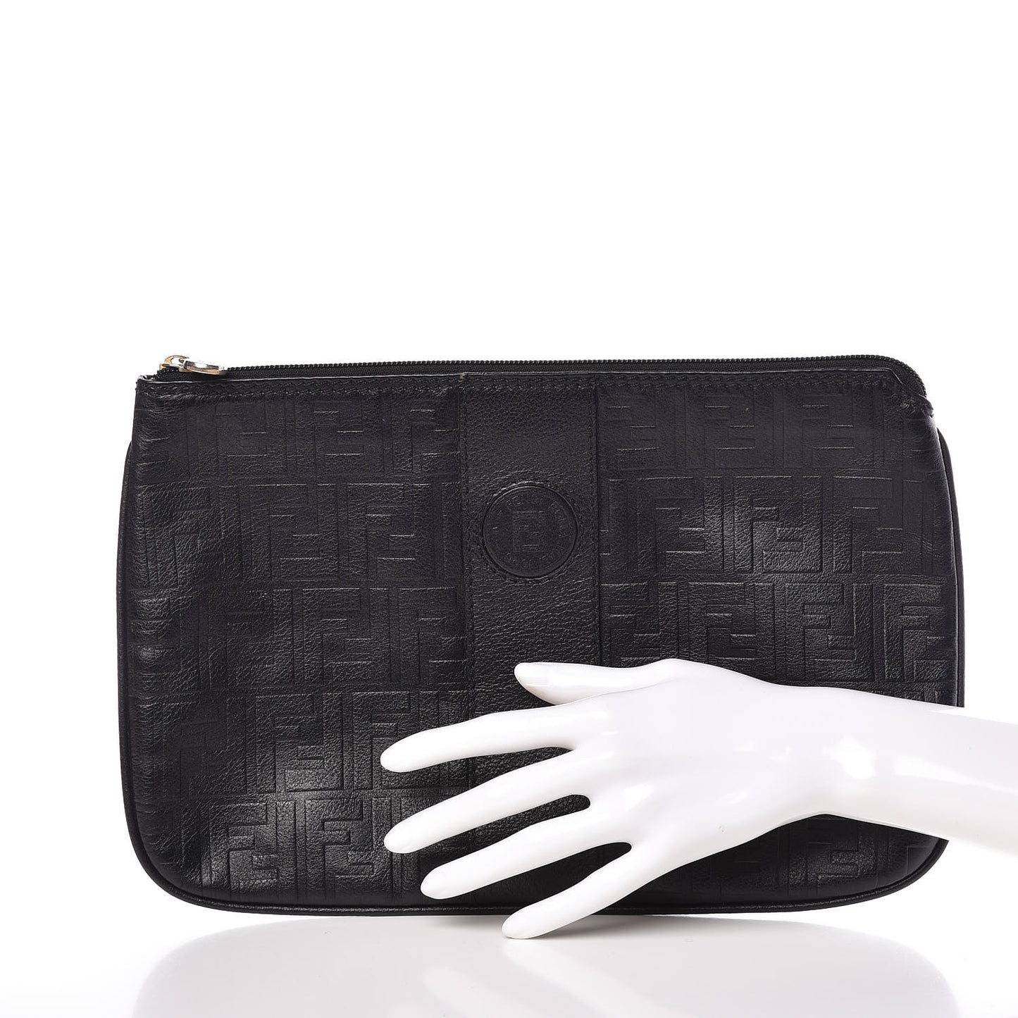 Calfskin FF Embossed Pouch Black