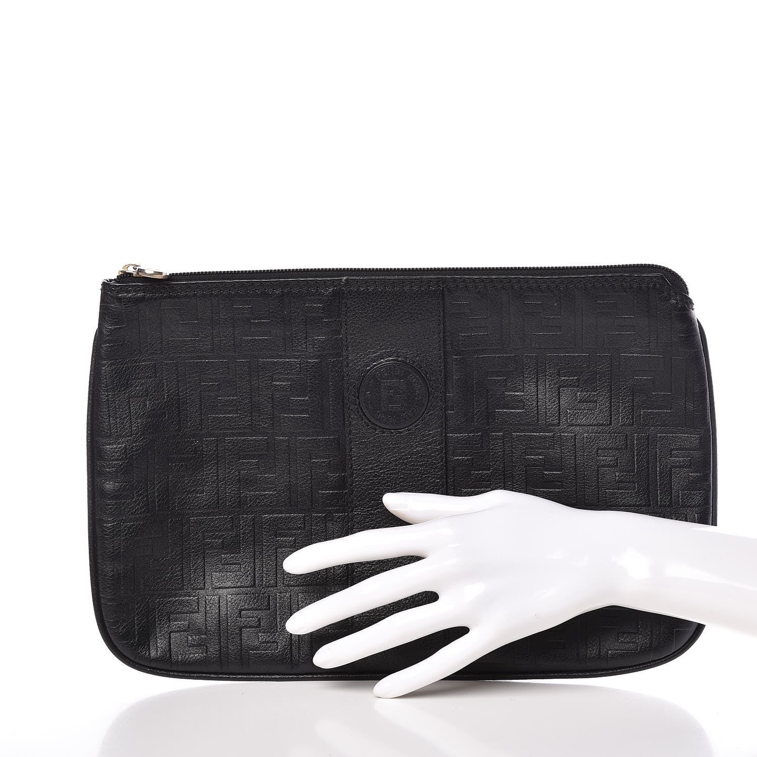 Fendi Calfskin FF Embossed Pouch Black 2 of 11