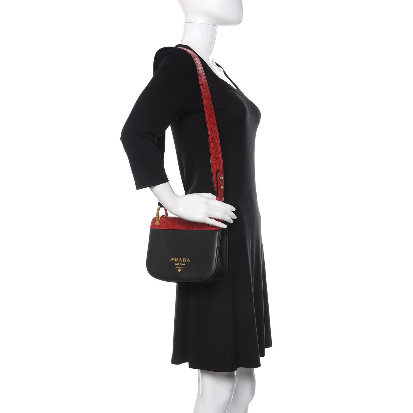 City Calfskin Crocodile Calfskin Embossed Pionniere Saddle Bag Fuoco Black