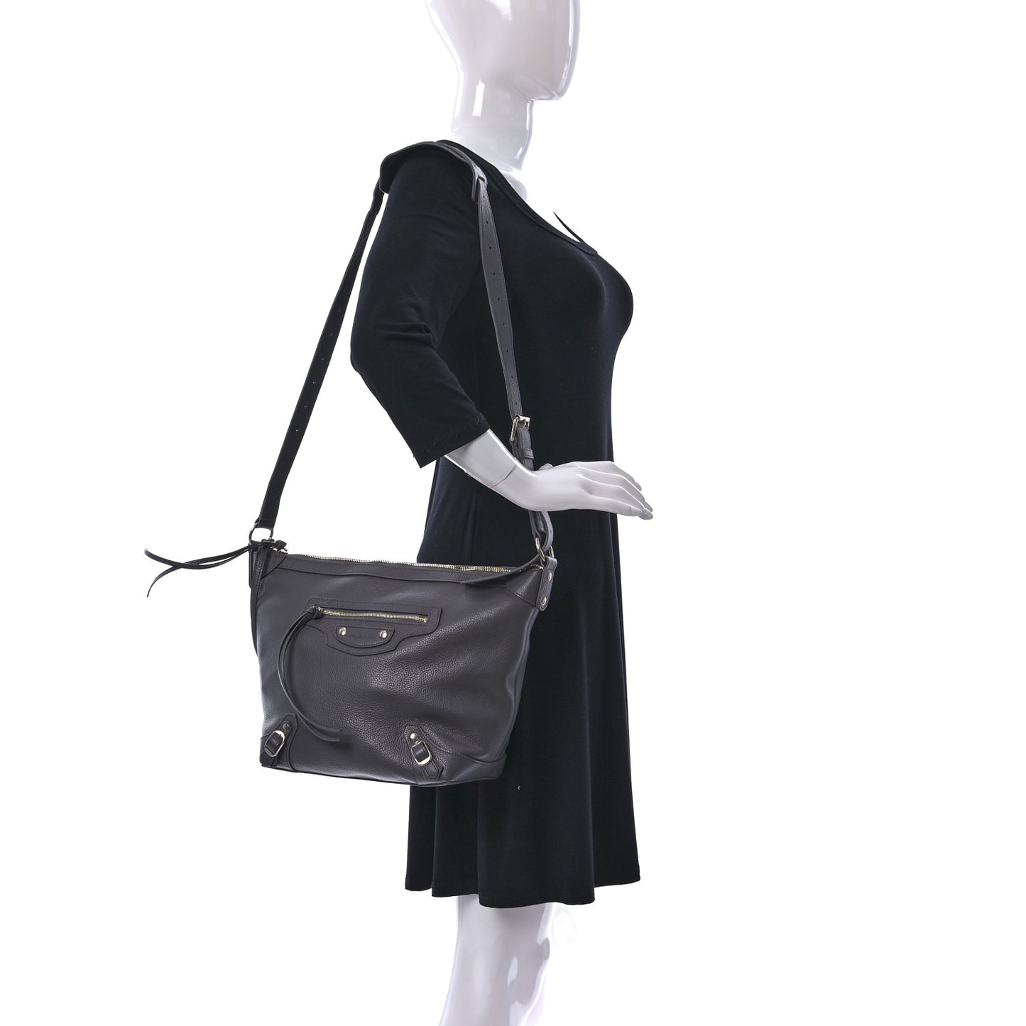 Grained Calfskin Silver Hardware Small Neo Classic Hobo Dark Grey