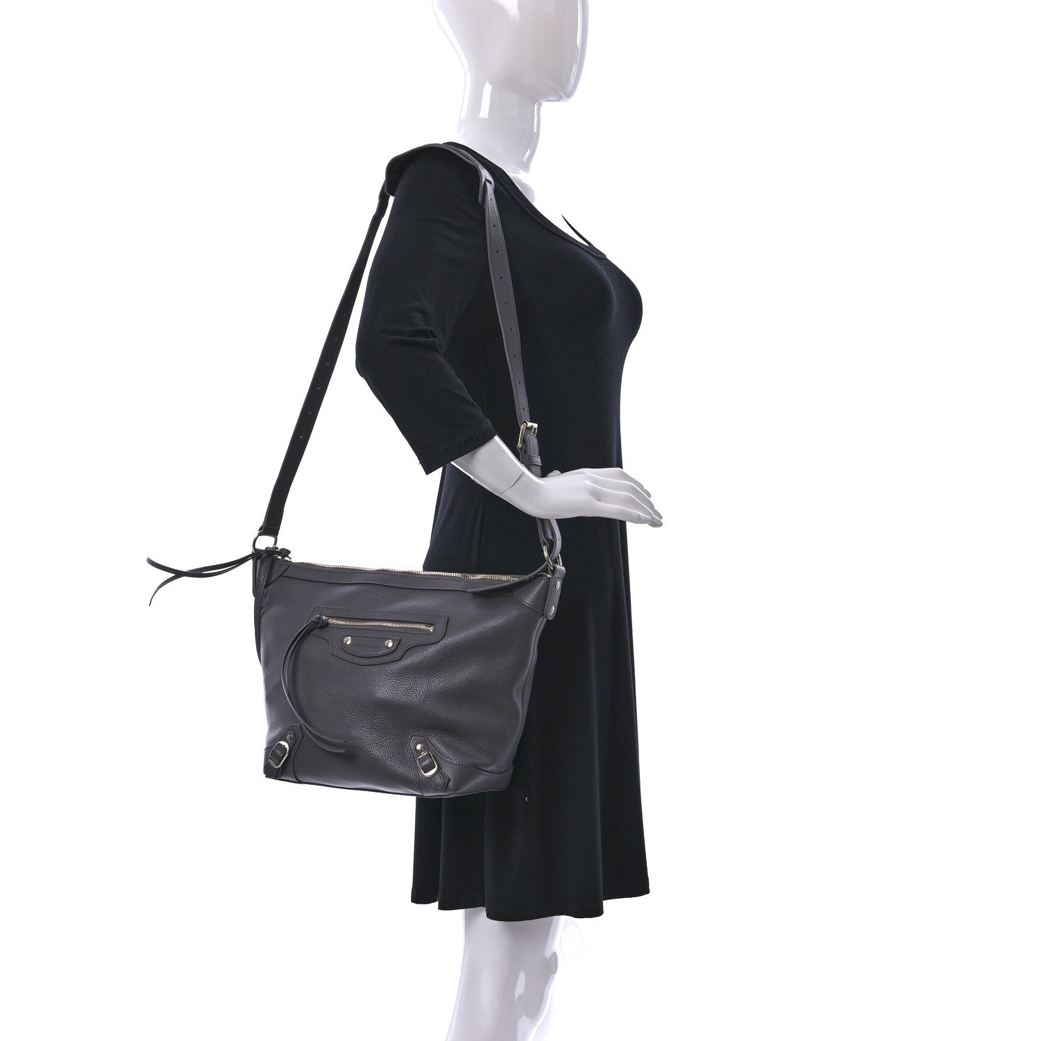 Balenciaga Grained Calfskin Silver Hardware Small Neo Classic Hobo Dark Grey 2 of 9