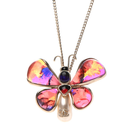 Chanel Pearl Gem CC Butterfly Necklace Gold Multicolor 5 of 7