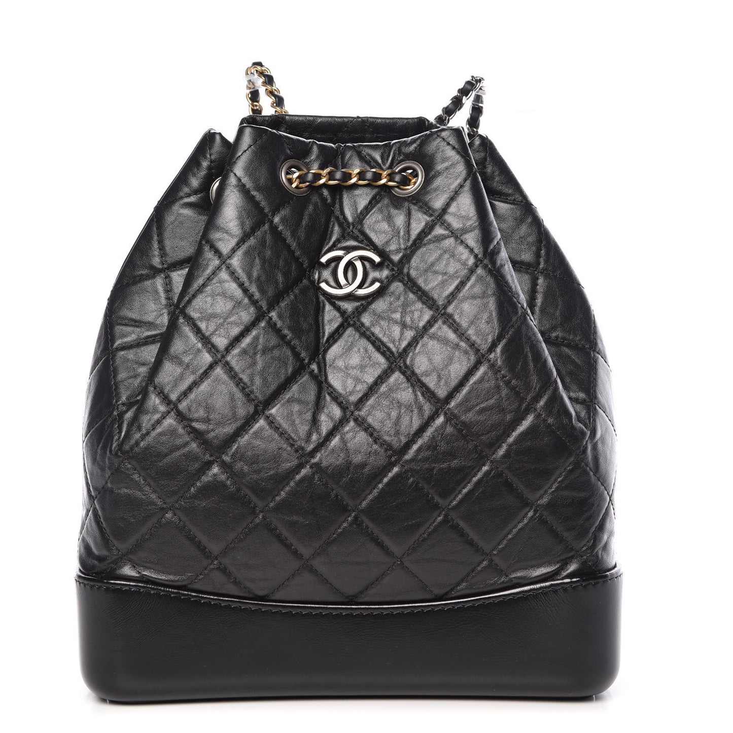 Aged Calfskin Quilted Gabrielle Backpack Black