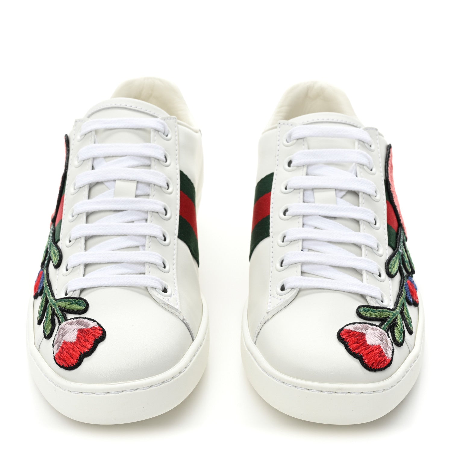 Gucci Calfskin Web Floral Embroidered Womens Ace Sneakers 35 White 2 of 10