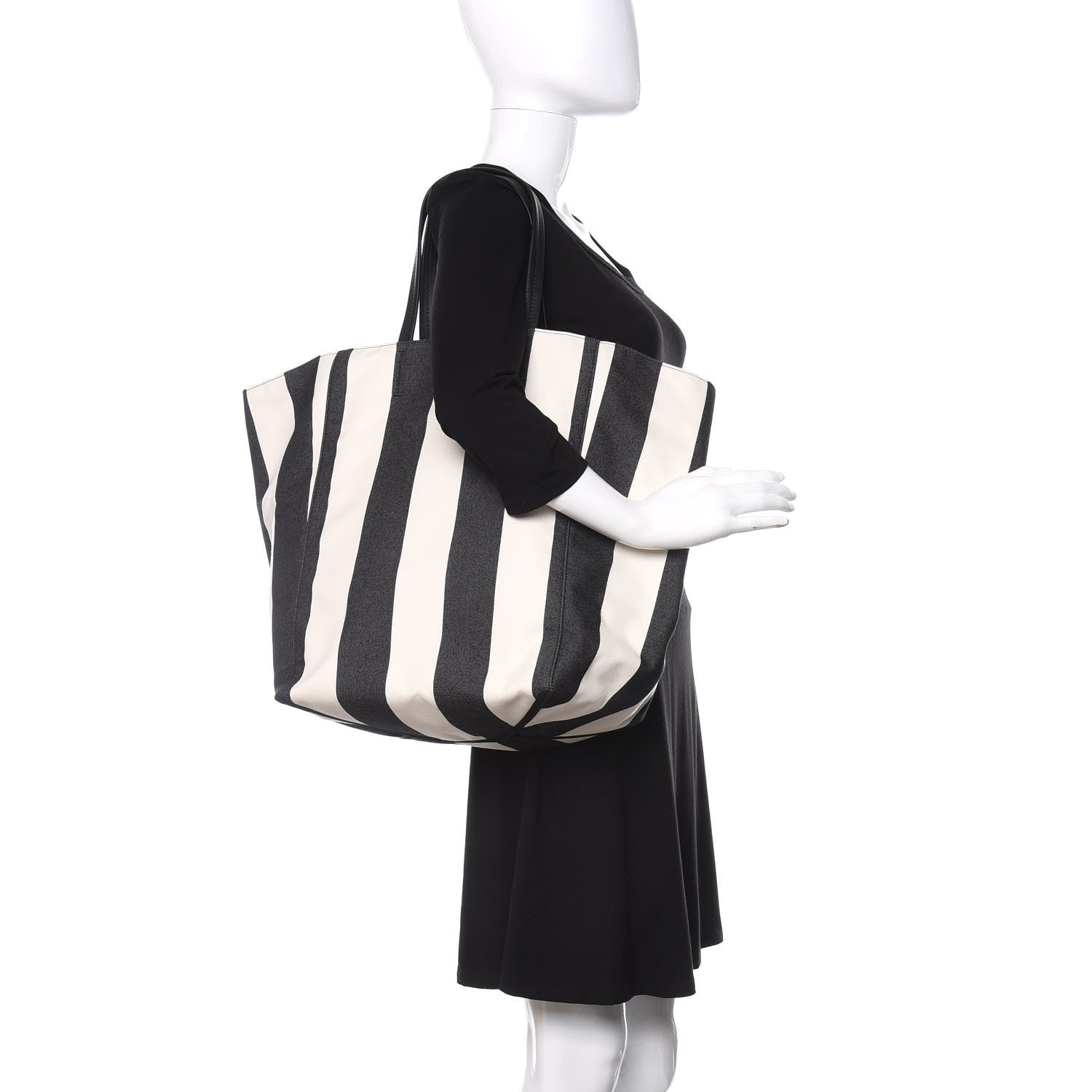 Celine Canvas Striped Large Phantom Cabas Black White 2 of 10