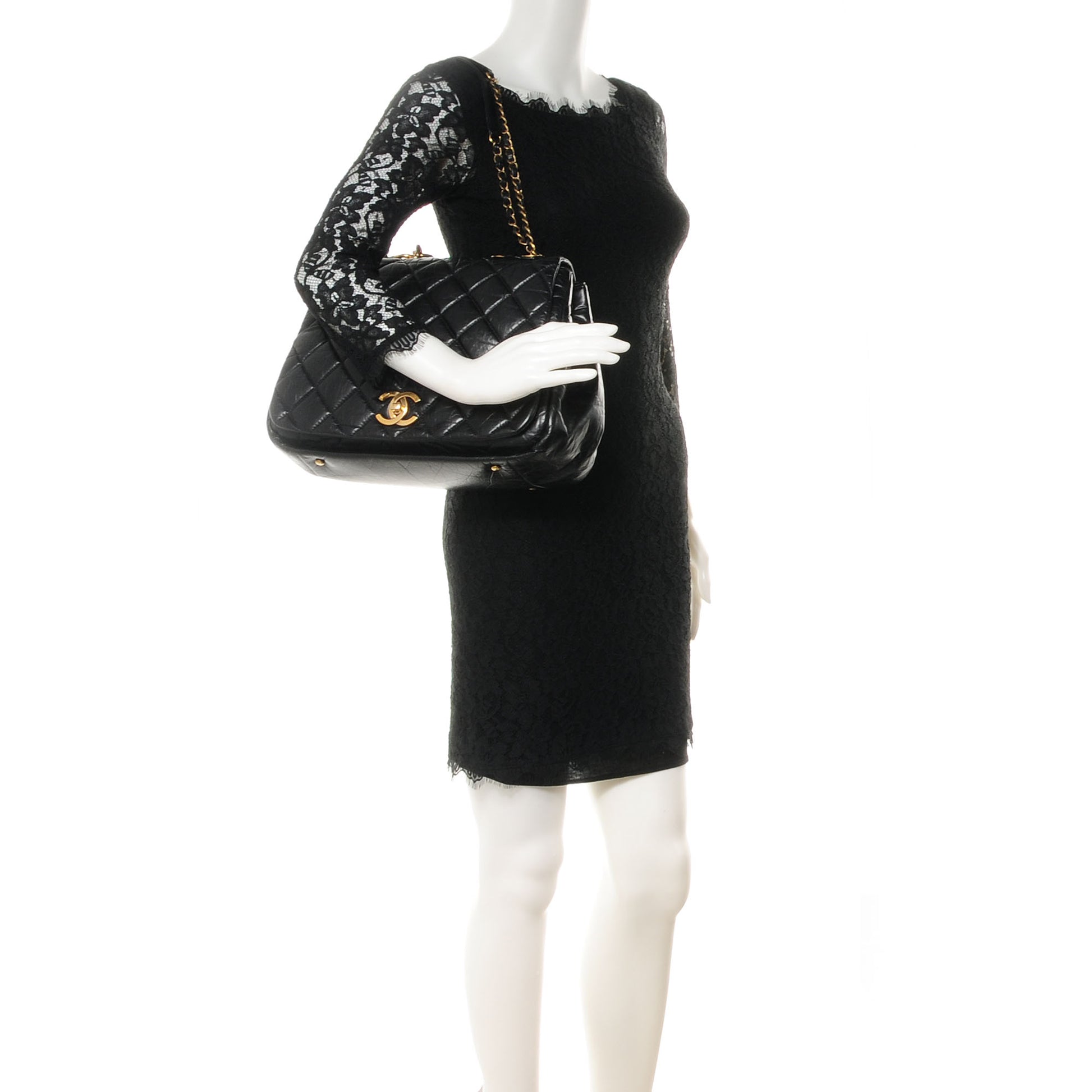 Chanel Aged Calfskin Quilted Large Pondichery Flap Black 2 of 8