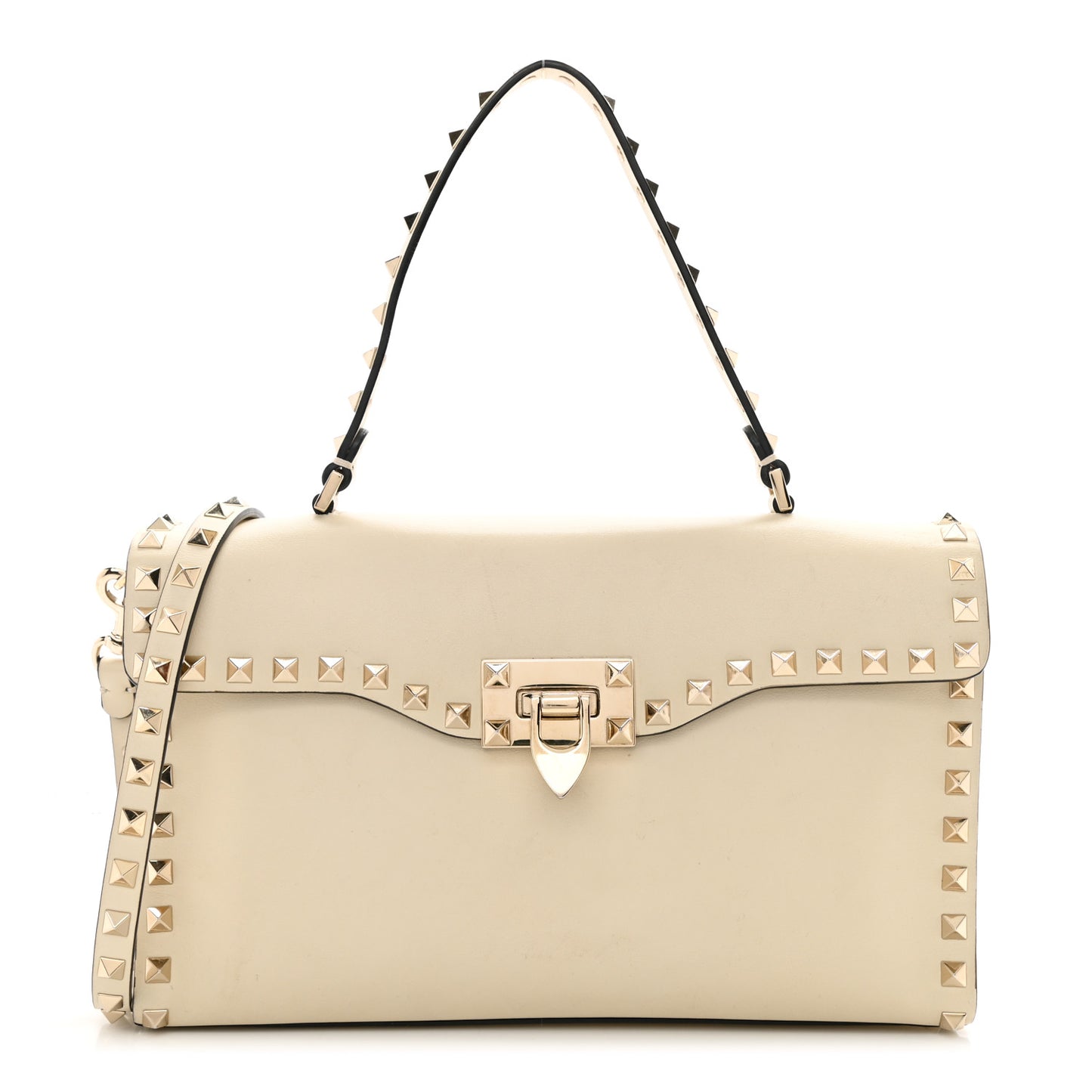 Vitello Small Rockstud Single Handle Flap Bag Light Ivory