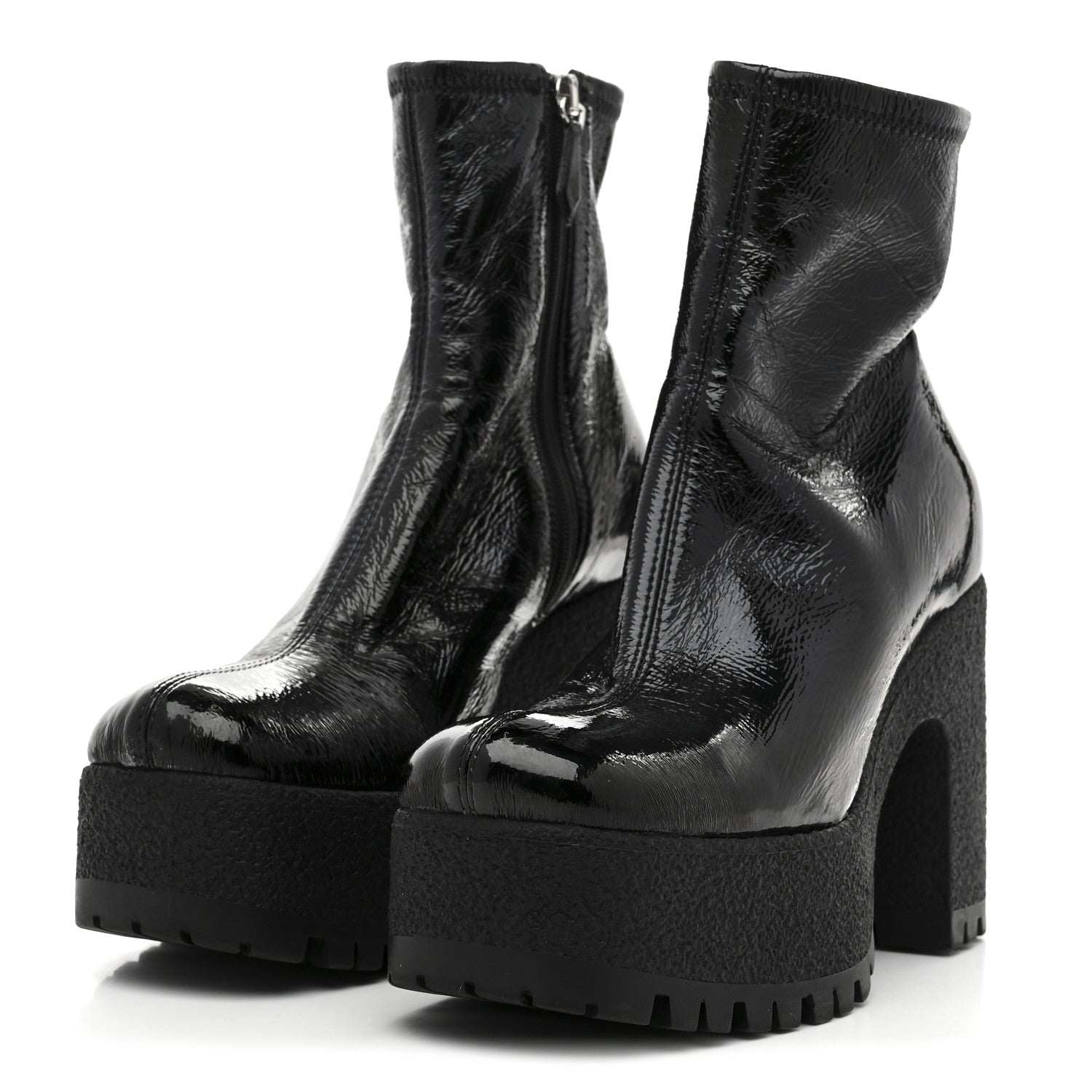 Miu Miu Naplak Patent Zip Lug Sole Boots 37 Black 4 of 9