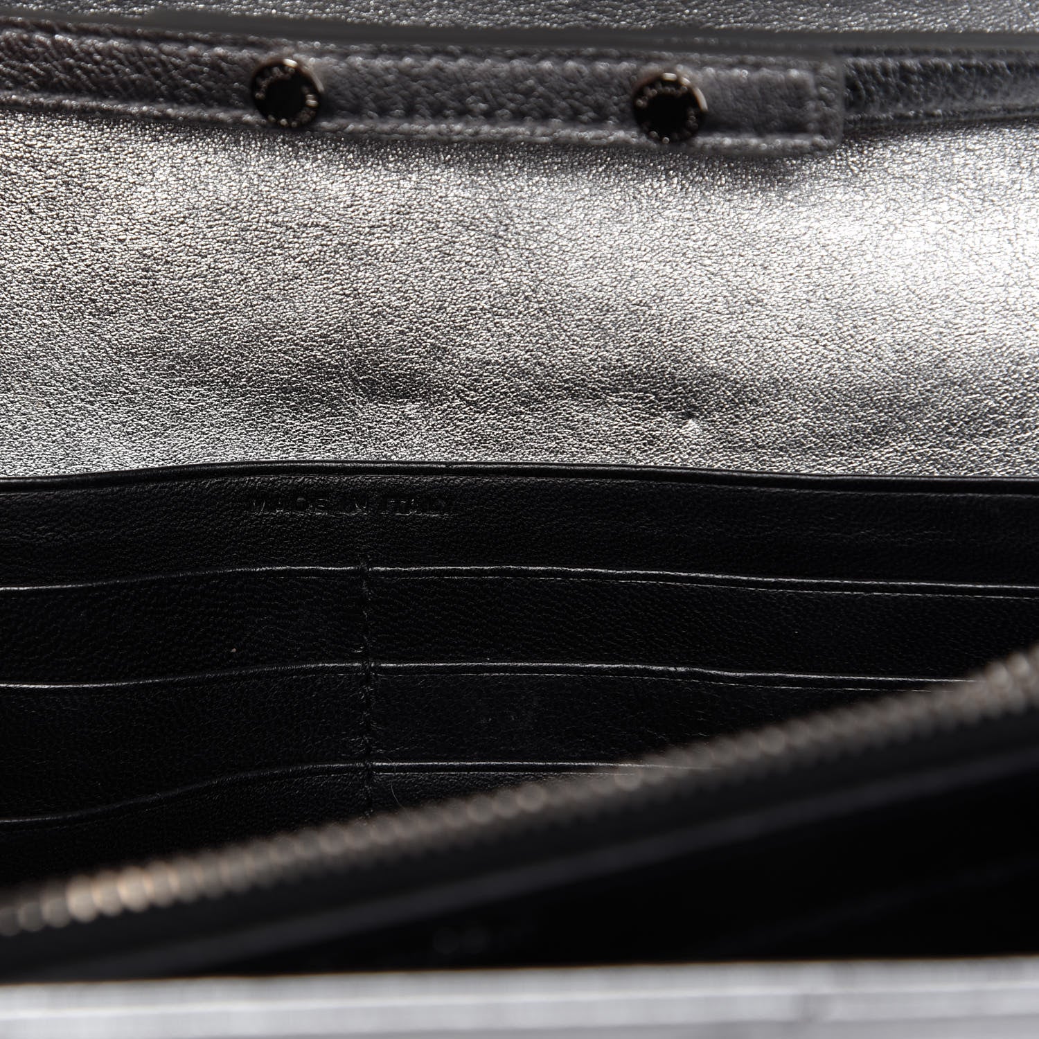 Saint Laurent Metallic Grain De Poudre Matelasse Chevron Monogram Chain Wallet Silver 9 of 11