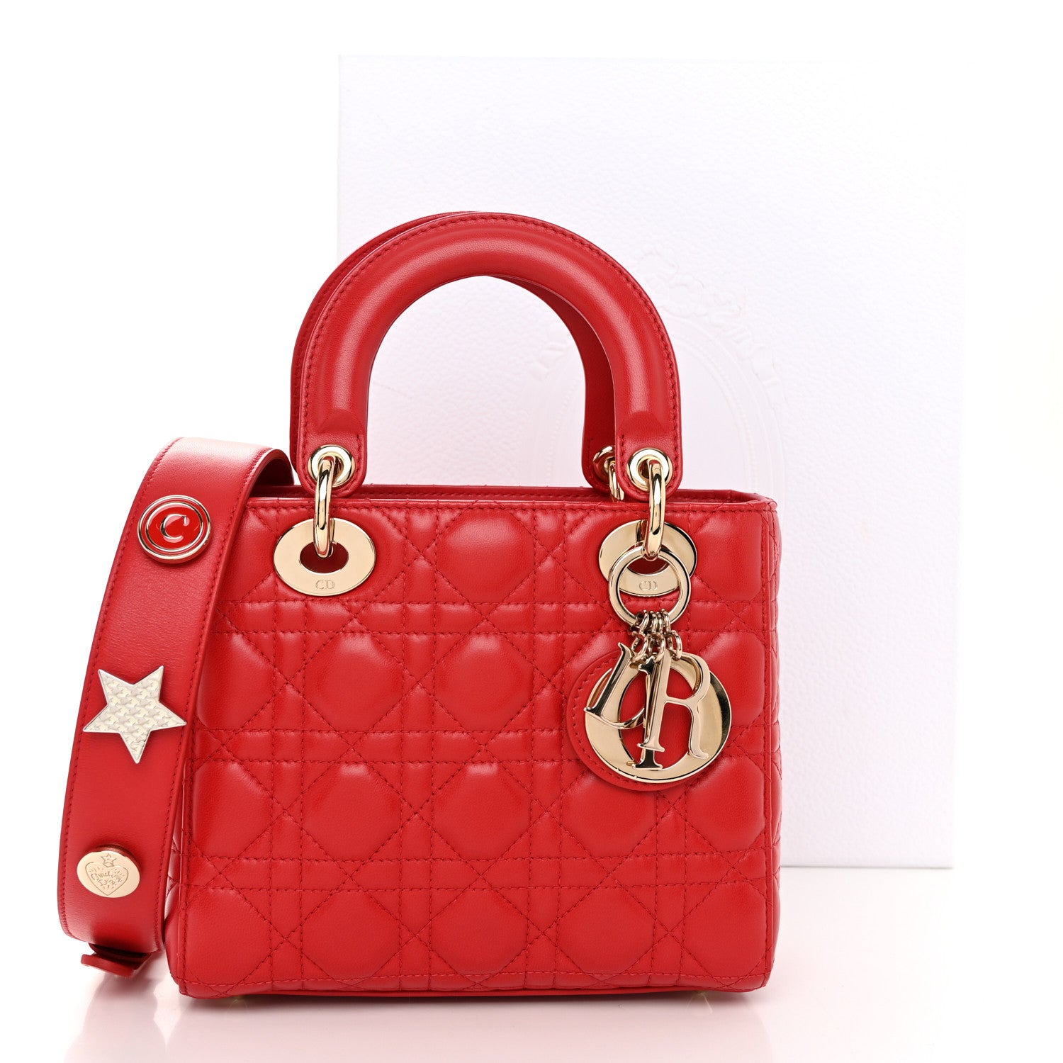 Christian Dior Lambskin Cannage Small Lucky Badges My Lady Dior Red 11 of 11