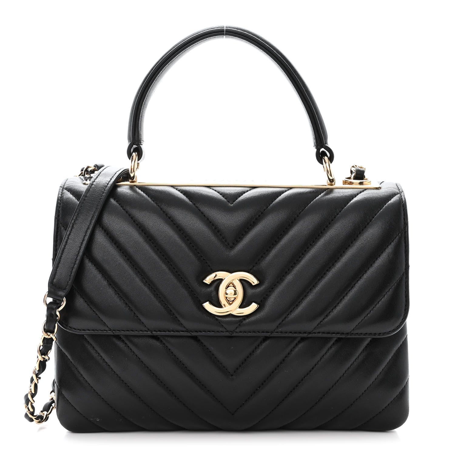 Chanel Lambskin Chevron Quilted Small Trendy CC Dual Handle Flap Bag Black 1 of 12
