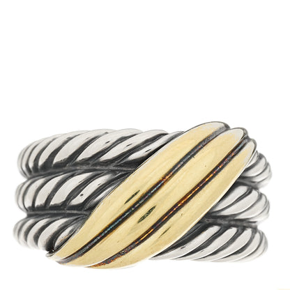 David Yurman Sterling Silver 14K Yellow Gold Crossover Wave Ring 54 7 1 of 4