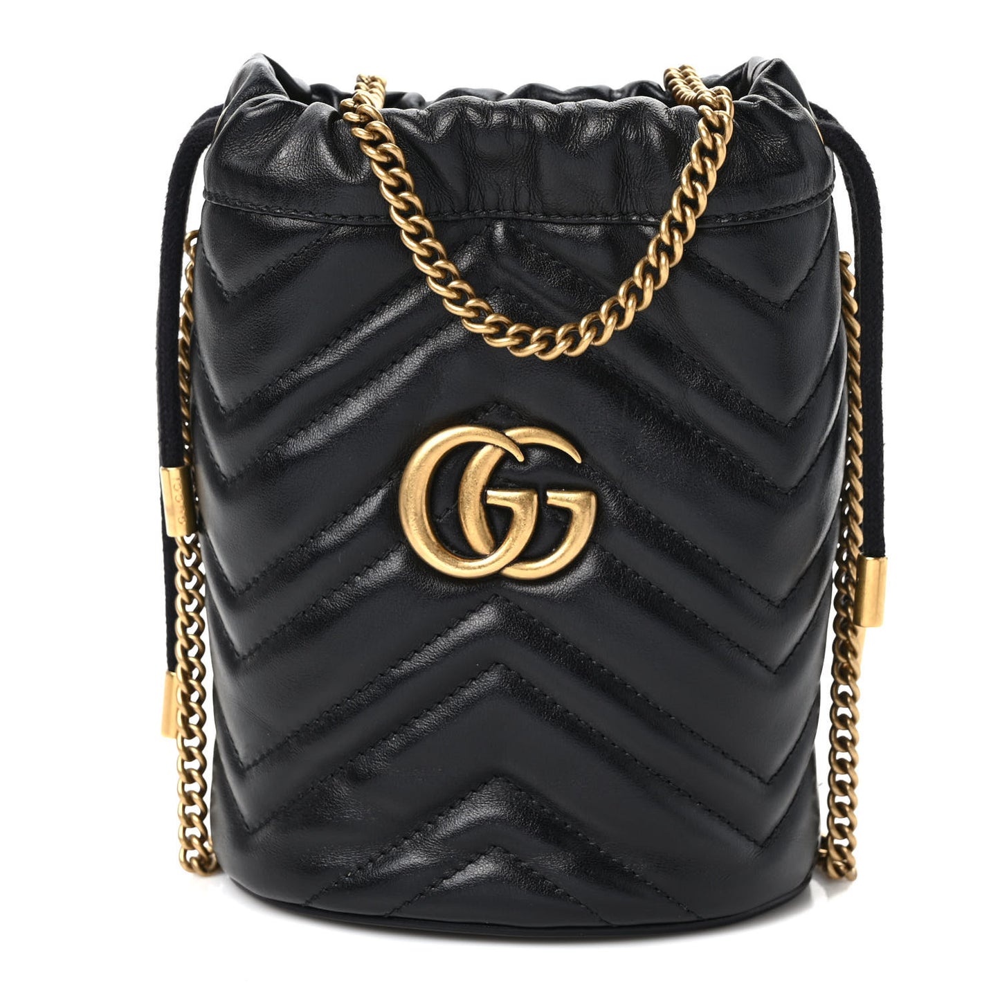 Calfskin Matelasse Mini GG Marmont 2.0 Bucket Bag Black