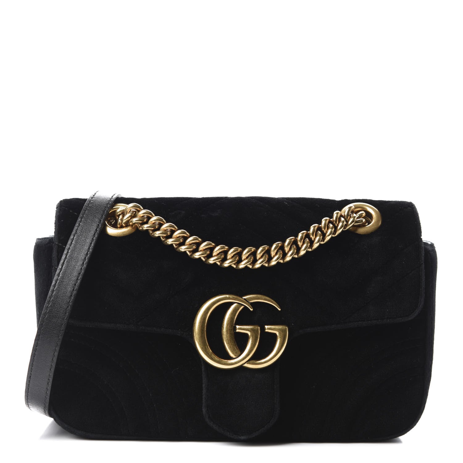 Gucci Velvet Matelasse Mini GG Marmont Shoulder Bag Black 1 of 10