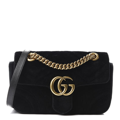Gucci Velvet Matelasse Mini GG Marmont Shoulder Bag Black 1 of 10