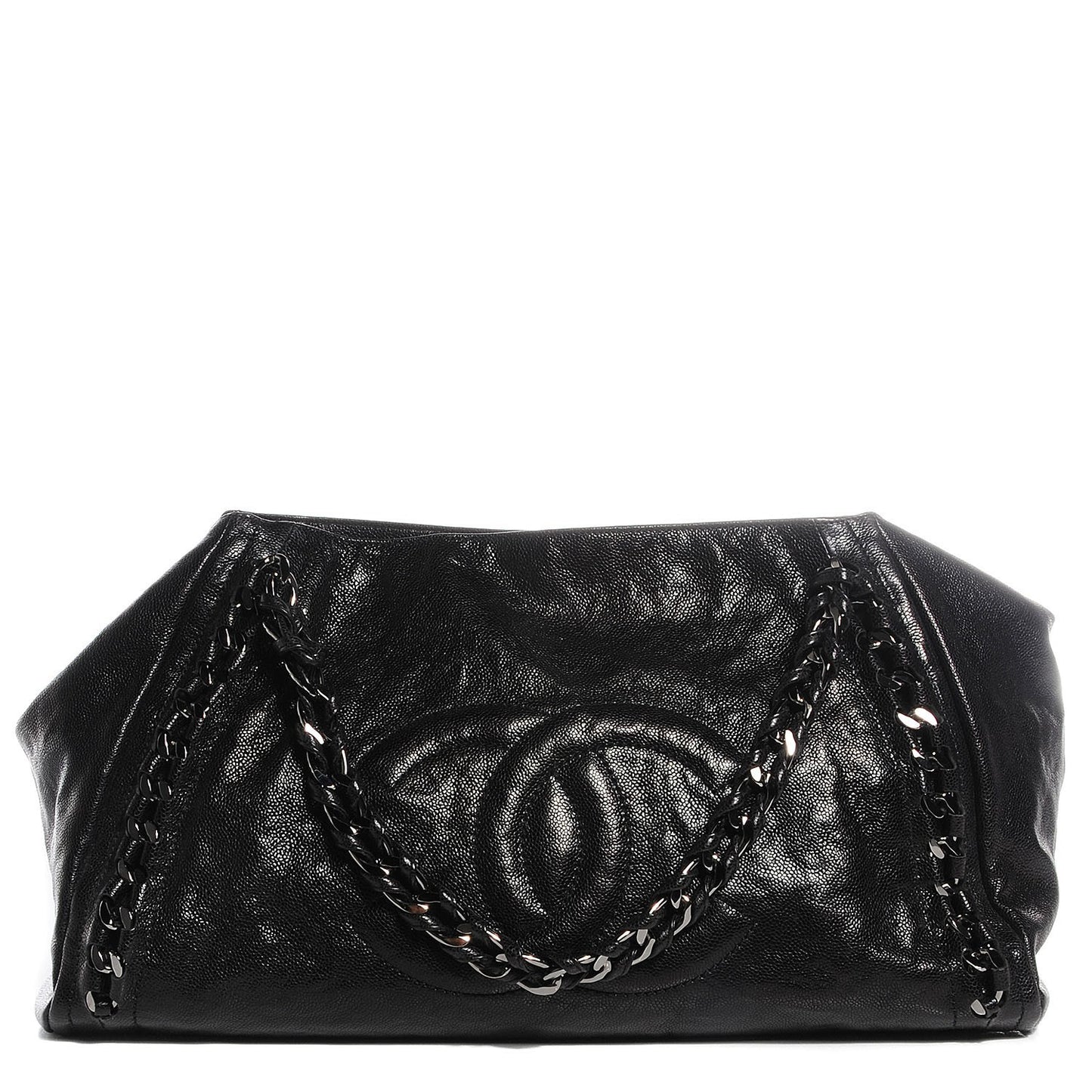 Glazed Caviar East West Modern Chain Tote Black