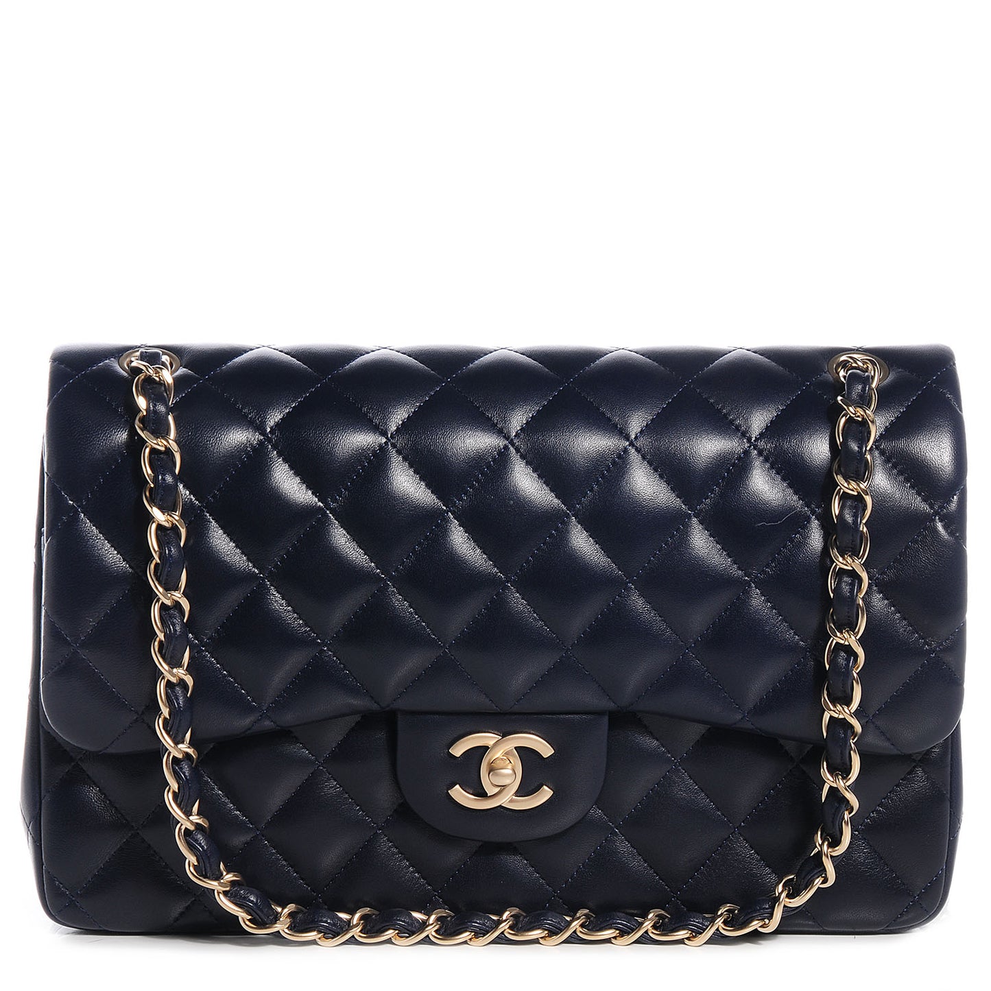 Lambskin Jumbo Double Flap Navy Blue