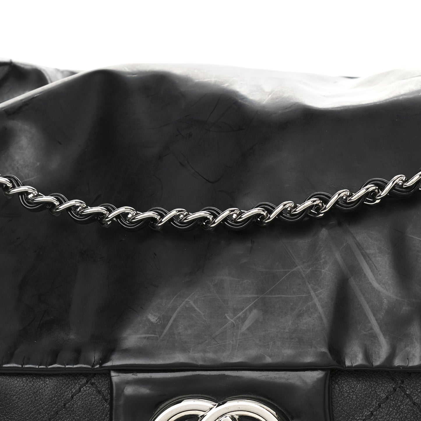 Vinyl Calfskin Quilted Flap Messenger Black