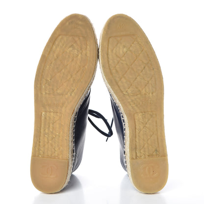 Chanel Lambskin Canvas Cap Toe Lace Up Espadrilles 42 Dark Navy Blue 5 of 9
