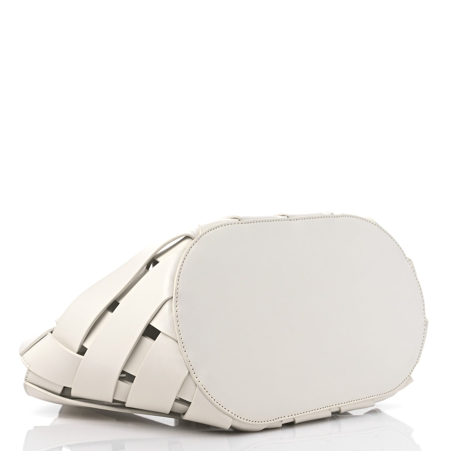 Calfskin V Woven Drawstring Tote White