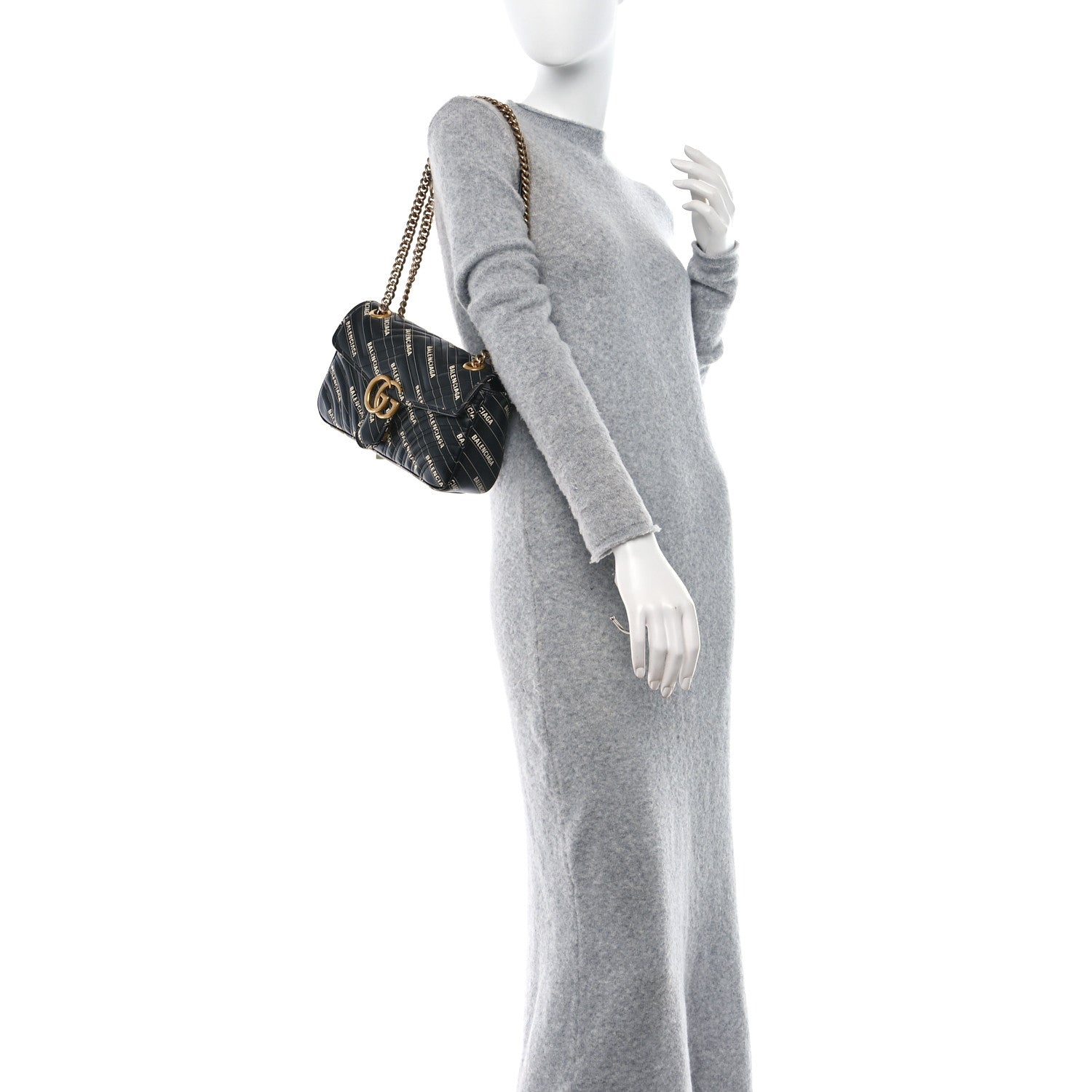 Gucci X BALENCIAGA Calfskin Matelasse Logo Print Small GG Marmont Shoulder Bag Black 3 of 11