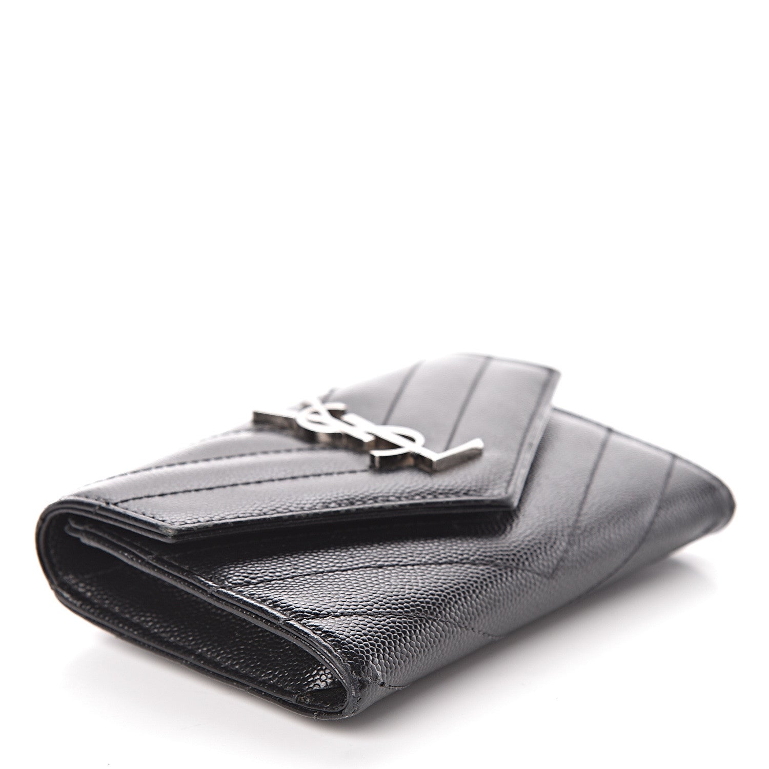 Saint Laurent Grain De Poudre Matelasse Chevron Small Monogram Envelope Wallet Black 4 of 7