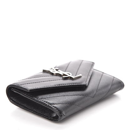 Saint Laurent Grain De Poudre Matelasse Chevron Small Monogram Envelope Wallet Black 4 of 7