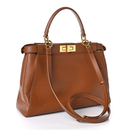Fendi Vitello Morgan Shiny Nappa Medium Peekaboo Iconic Satchel Cuoio Piombo 2 of 7