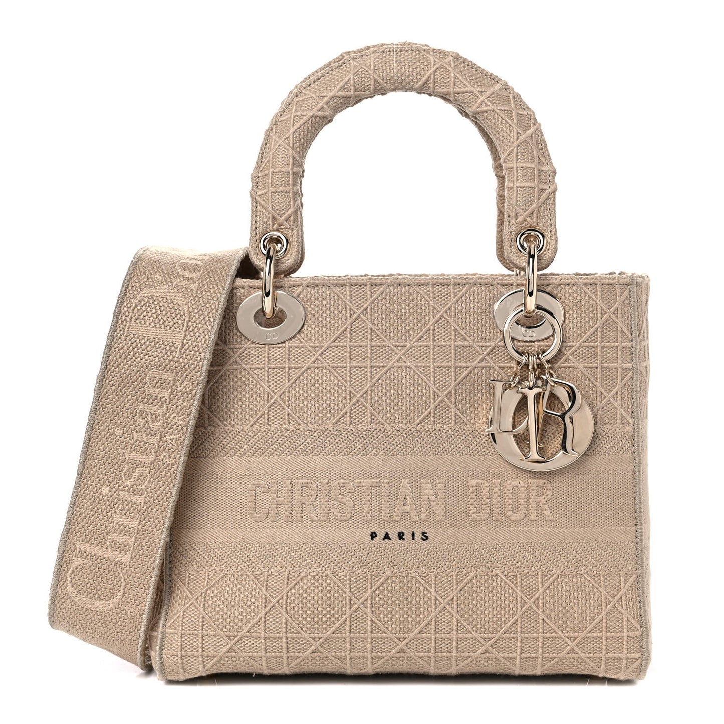 Canvas Embroidered Medium Lady D-Lite Beige