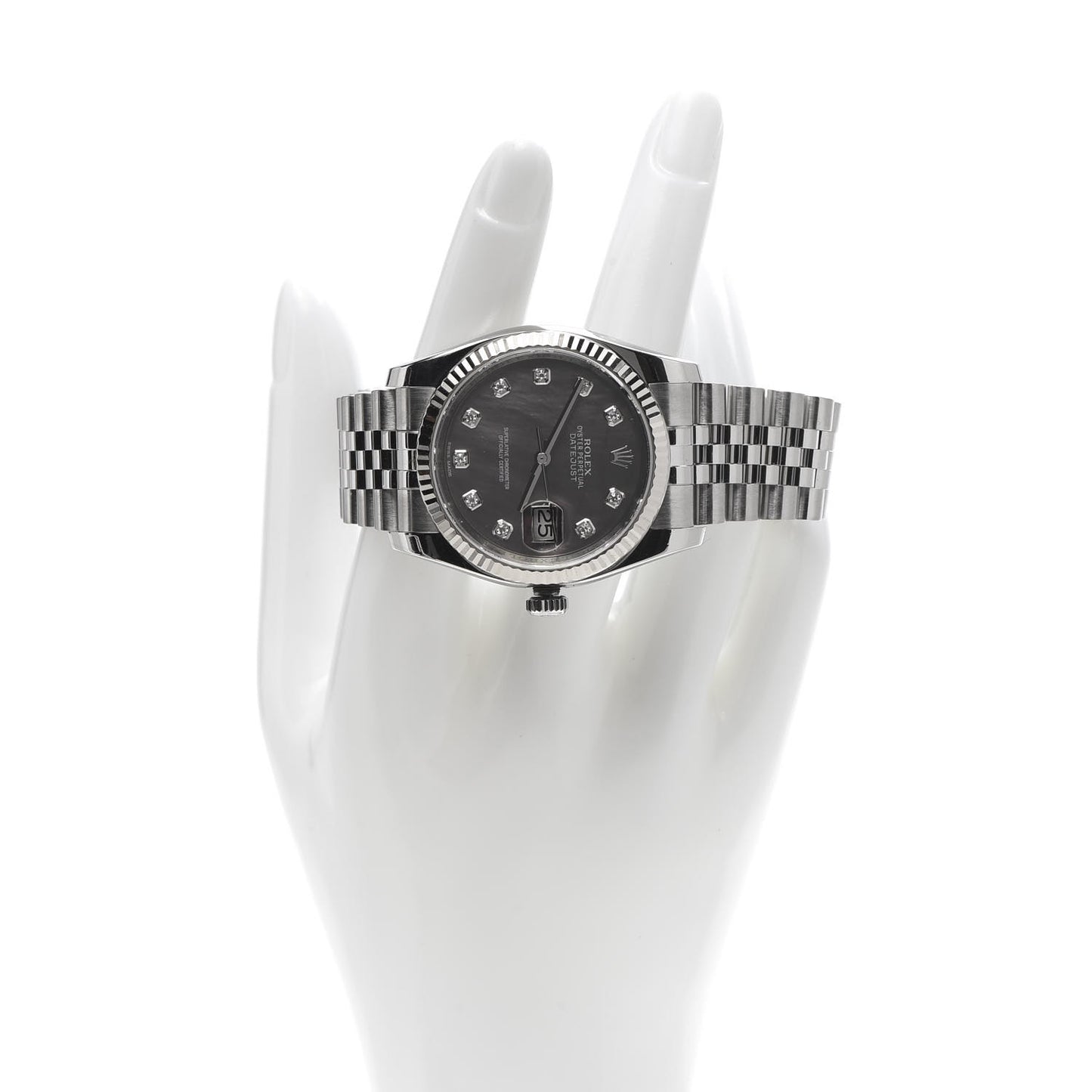 Stainless Steel 18K White Gold Diamond Black Mother of Pearl 36mm Oyster Perpetual Datejust Watch 116234