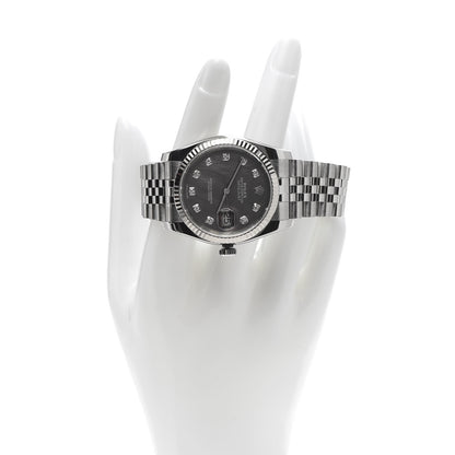 Rolex Stainless Steel 18K White Gold Diamond Black Mother of Pearl 36mm Oyster Perpetual Datejust Watch 116234 2 of 9