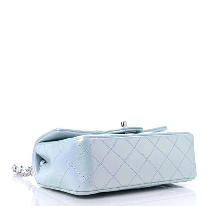 Chanel Iridescent Calfskin Quilted Mini Rectangular Flap Light Blue 4 of 10